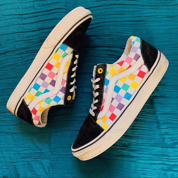 rainbow checkered vans old skool